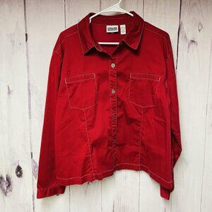 Chico's Design Shirt Women's Size 3 Red Stretch Long Sleeve Button Up Classic